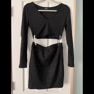 CBR Black size S crop top/skirt set.  Ribbed, Sweater material.